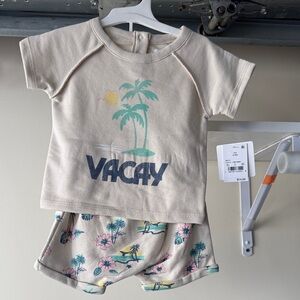 NWT girls 6/9 months Beige 'Vacay' Palm Tree Baby Outfit